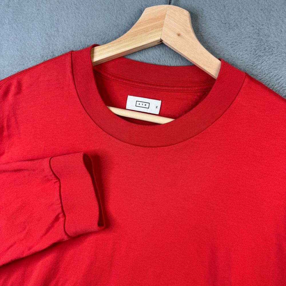 AYR Mens XL Red Pima Cotton Long Sleeve T-Shirt Crew Neck Essential Top Peru